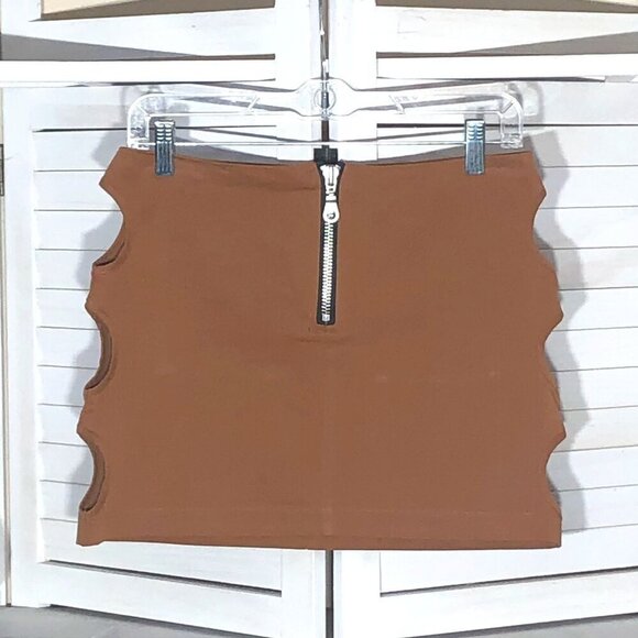The Ragged Priest Brown Mini Skirt Cut Out Sides Size 8 - Picture 1 of 10
